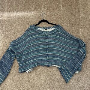 Free People Blue Striped Long Sleeve Top